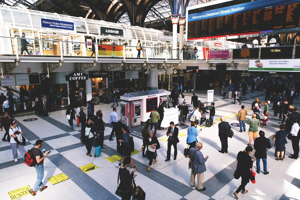 Busy Liverpool Street Station, UK